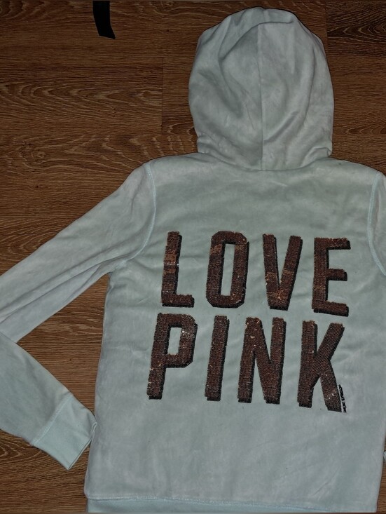 PINK Victoria's Secret Jackets & Blazers - LOVE PINK Victoria's Secret Velour Fur Lined Hoodie Gold Sequins Bling Y2k